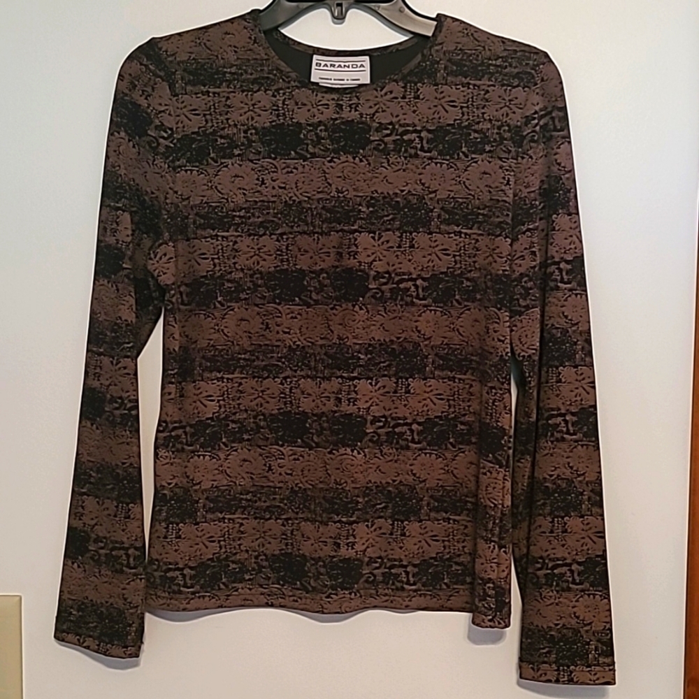 Baranda brown & black long sleeve stretch top Sz M